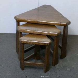 Brutalist triangular oak nesting tables